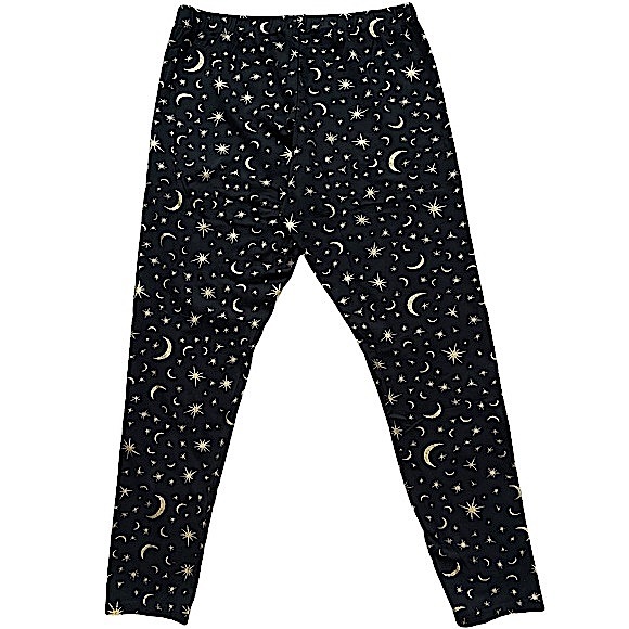No Boundaries size Xl black leggings with gold metallic moons & stars EUC - Picture 1 of 11